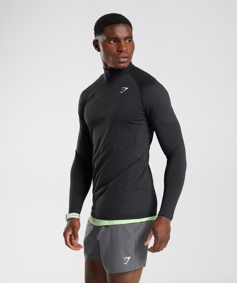 Bluzy Gymshark Vital Light 1/4 Zip Męskie Czarne | PL 304YPT